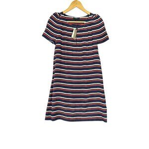 J. Crew Striped Silk Shift Dress Short Sleeve Size 2 Navy, Orange, White NWT